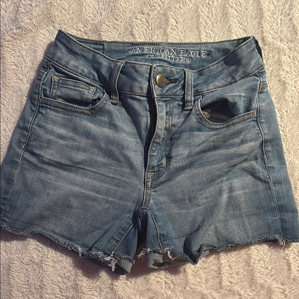 American Eagle Blue Jean Shorts High-Rise Shorty Denim